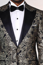 Paisley Peak Lapel Black Men Dinner Tuxedo  Jacket - Wessi
