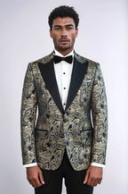 Paisley Peak Lapel Navy Blue Men Party Blazer - Wessi