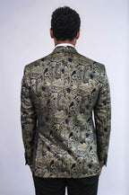 Paisley Peak Lapel Navy Blue Men Party Blazer - Wessi