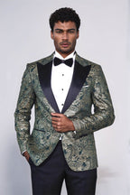 Paisley Peak Lapel Green Men Stage Tuxedo Jacket - Wessi