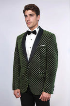 Dot Pattern Slim Fit Dark Green Men Wedding Groom Blazer - Wessi