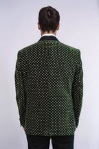 Dot Pattern Slim Fit Dark Green Men Wedding Groom Blazer - Wessi