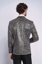 Feather Patterned Slim Fit Navy Blue Men Dinner Jacket - Wessi
