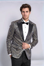 Feather Patterned Slim Fit Navy Blue Men Dinner Jacket - Wessi