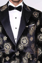 Black Patterned Over Black Men Prom Blazer - Wessi