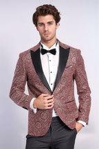 Flower Embroidered Pattern Burgundy Men Tuxedo Blazer - Wessi