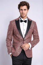 Flower Embroidered Pattern Burgundy Men Tuxedo Blazer - Wessi
