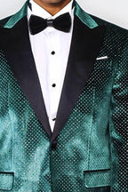 Sparkling Dotted Peak Lapel Men's Green Tuxedo Jacket - Wessi