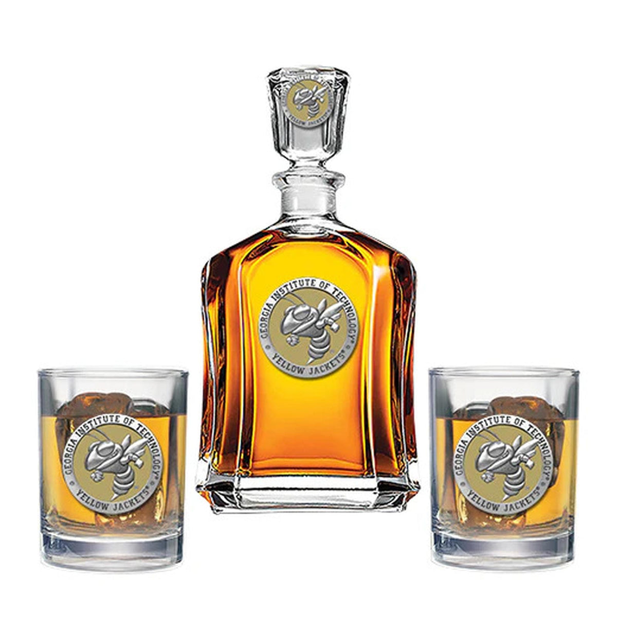 Georgia Tech Yellow Jackets Buzz Logo Capitol Decanter with 2 Glasses