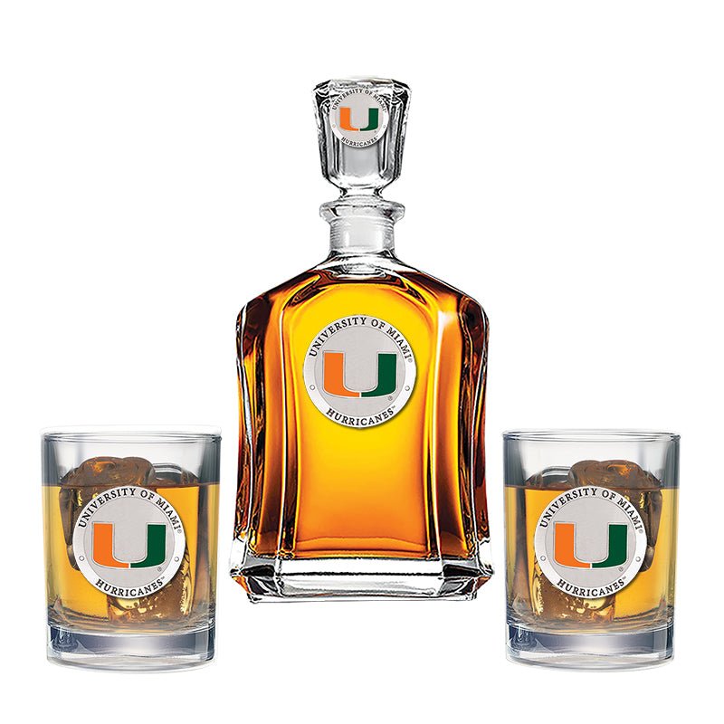 University of Miami Capitol Decanter with 2 Glasses