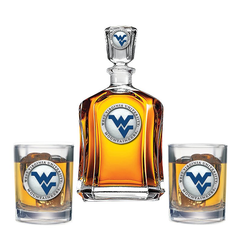 West Virginia University Capitol Decanter with 2 Glasses