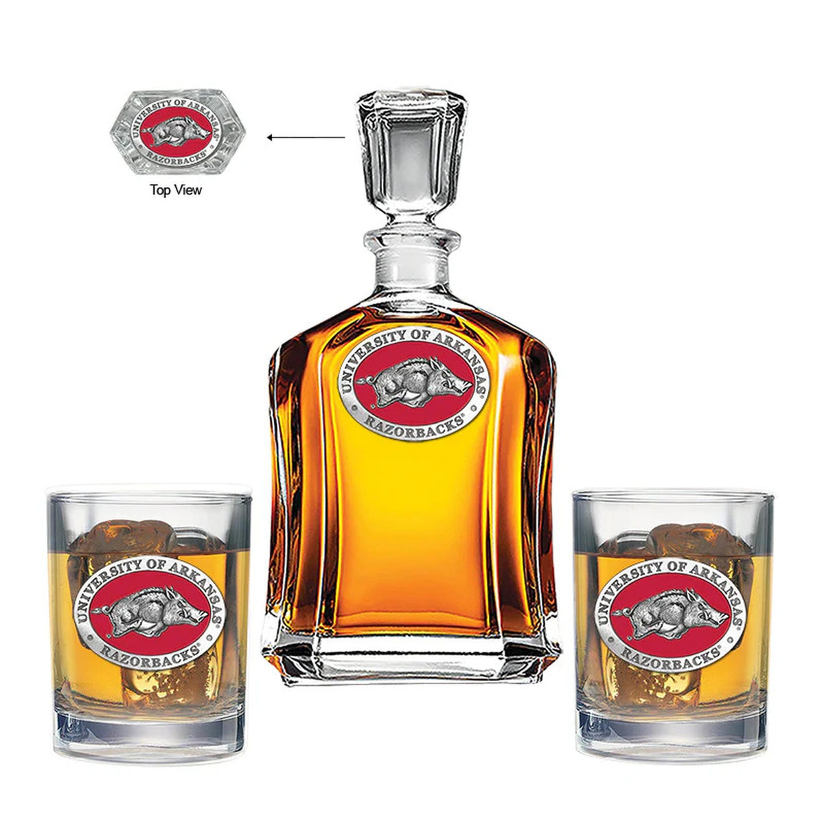 Arkansas Razorbacks Capitol Decanter and 2 Glasses