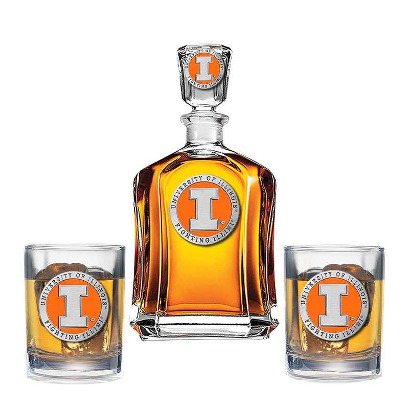 Illinois Fighting Illini Capitol Decanter with 2 Glasses