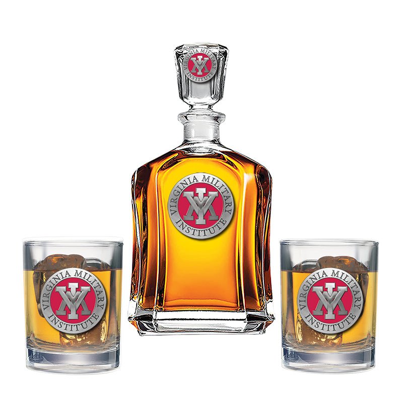 Virginia Military Institute Capitol Decanter with 2 Glasses