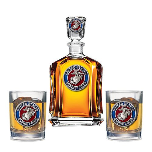 Marine Corps Capitol Decanter with 2 Glasses