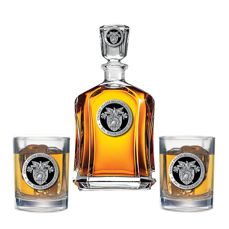 Army Black Knights Crest Capitol Decanter with 2 Glasses