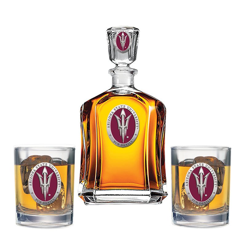 Arizona State Sun Devils Pitch Fork Logo Capitol Decanter with 2 Glasses