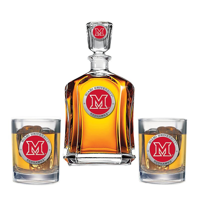 Miami University Capitol Decanter with 2 Glasses