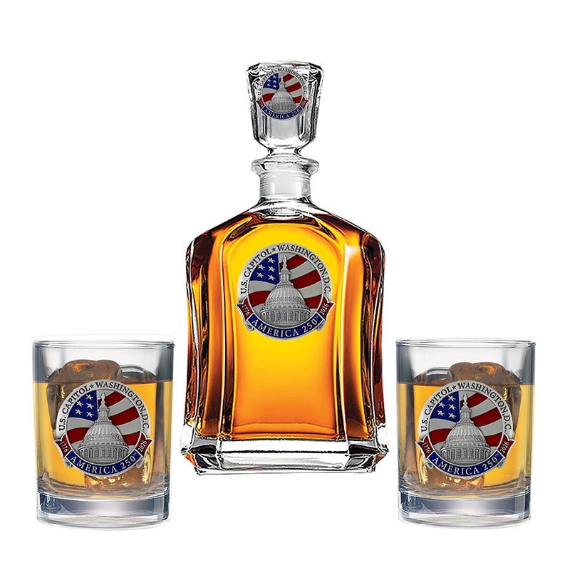 America's 250th Anniversary Capito Dome Capitol Decanter with 2 Glasses