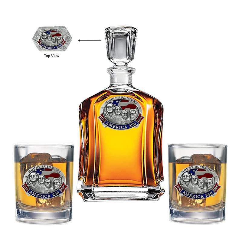 America's 250th Anniversary Mount Rushmore Capitol Decanter with 2 Glasses
