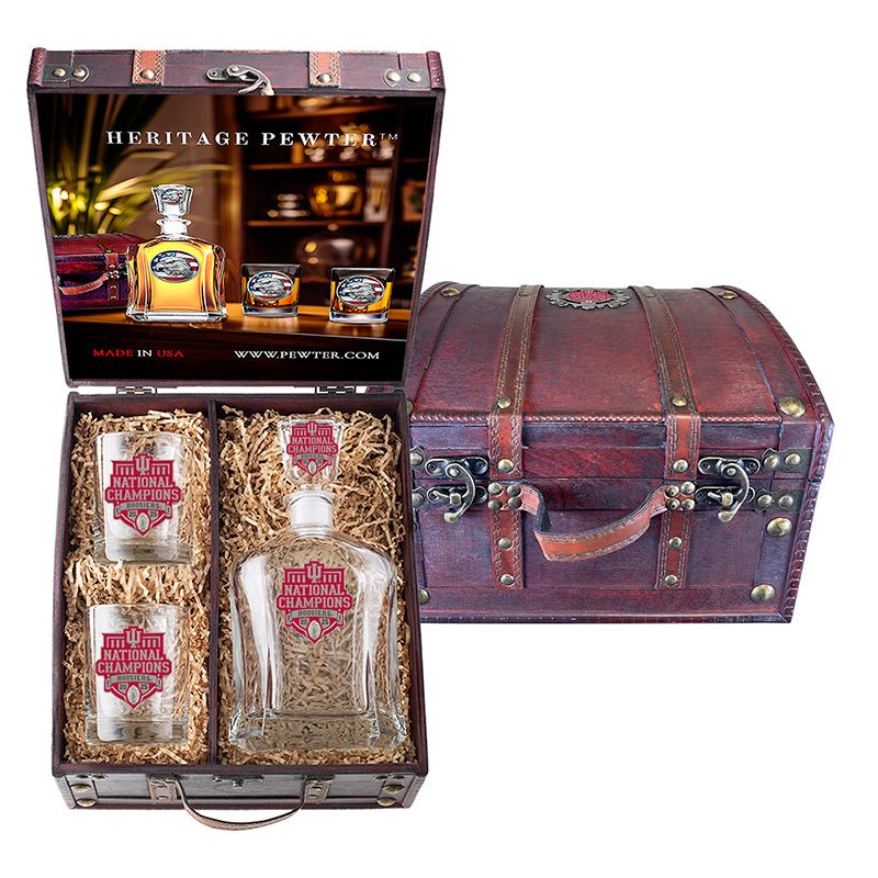 Indiana Hoosiers Football National Championship 2025 Capitol Decanter and 2 Glasses w/ Chest Box