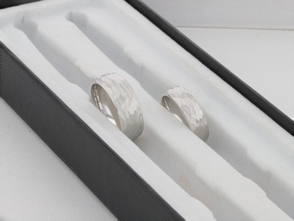 CHANDLER Domed Hammered Finish White Tungsten Ring - 6mm or 8mm