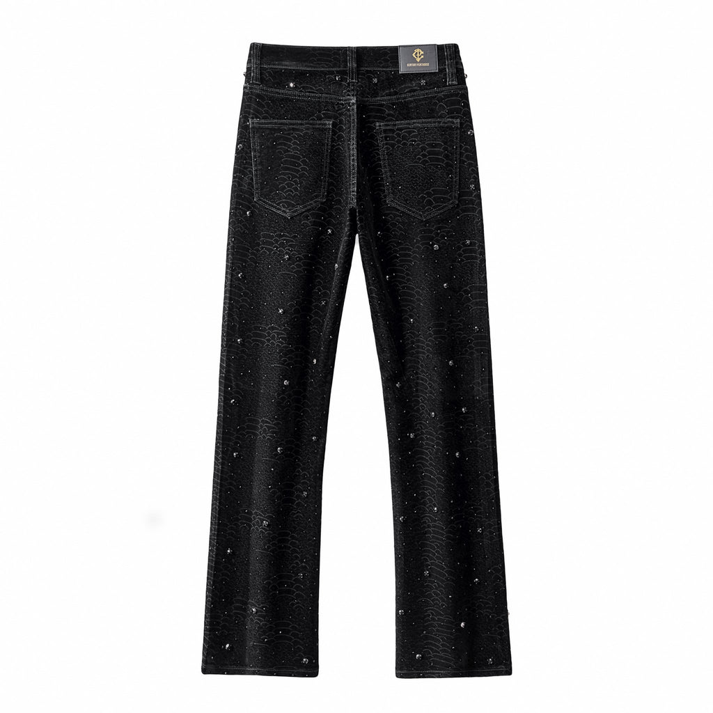 Midnight Serpent Rhinestone Pants - Century Penthouse BLACK
