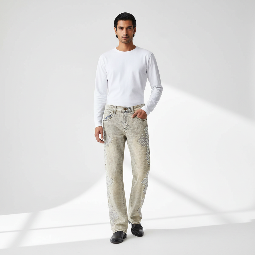 Century Penthouse Sanctum Cross Men's Denim Pants - Tan