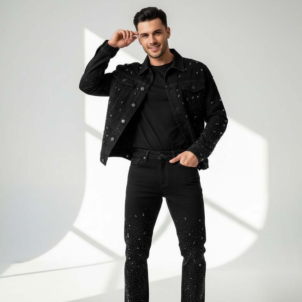 Century Penthouse Celestial Stud Men's Denim Pants - Black