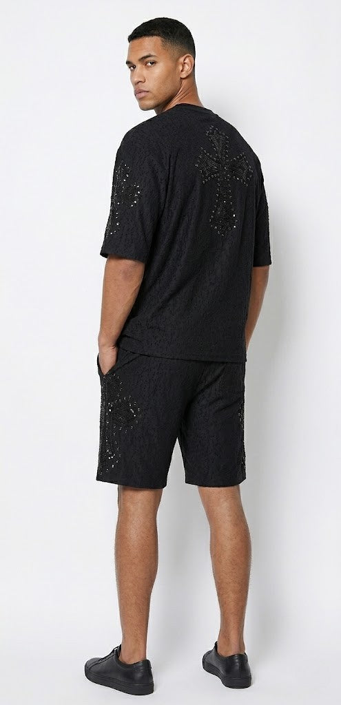Century Penthouse Sanctum Cross Men's Short Set - Black/Black