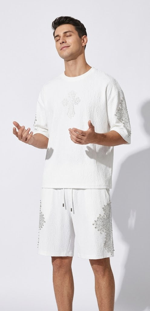 Century Penthouse Sanctum Cross Men's Short Set - White/Silver