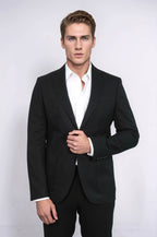 Textured Slim Fit Notch Lapel Black Men Blazer - Wessi