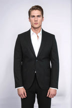 Textured Slim Fit Notch Lapel Black Men Blazer - Wessi