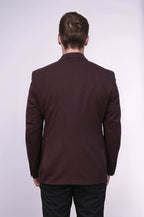 Textured Slim Fit Notch Lapel Burgundy Men Blazer - Wessi