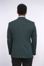 Textured Slim Fit Notch Lapel Green Men Blazer - Wessi