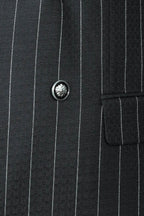 Double Breasted Slim Fit Striped Black Men Blazer - Wessi