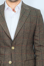 Checked Brown Slim-Fit Men's Blazer - Wessi
