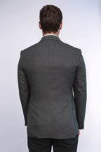 Houndstooth Patterned Grey Men Double Breasted Blazer - Wessi