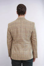 Herringbone Slim Fit Wool Tan Men Blazer - Wessi