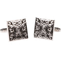 Silvertone Square Black Geometric Cufflinks with Jewelry Box