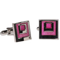 Silvertone Square Pink Geometric Cufflinks with Jewelry Box