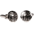 Silvertone Circle Black Geometric Cufflinks with Jewelry Box
