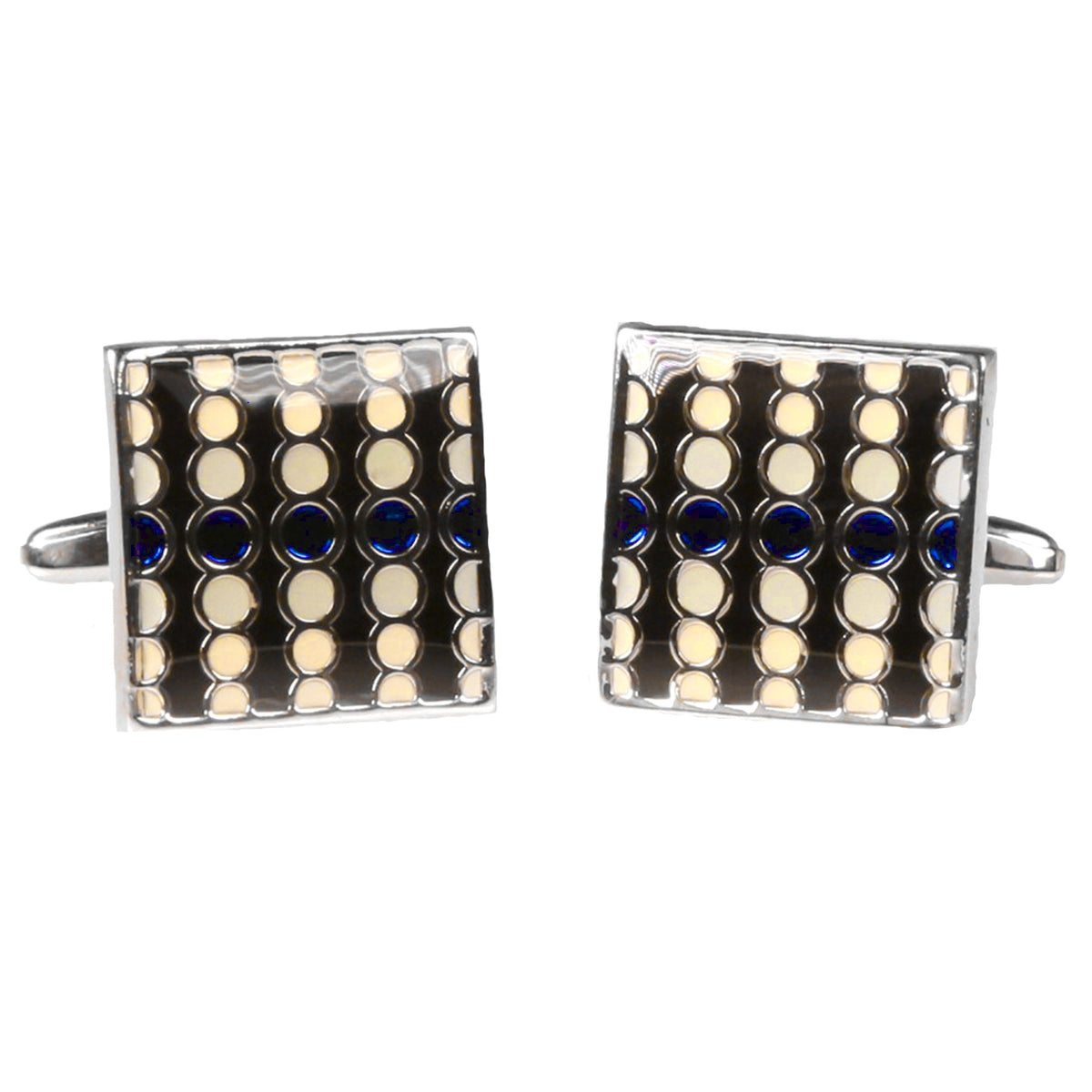 Silvertone Square Geometric Dots Cufflinks with Jewelry Box
