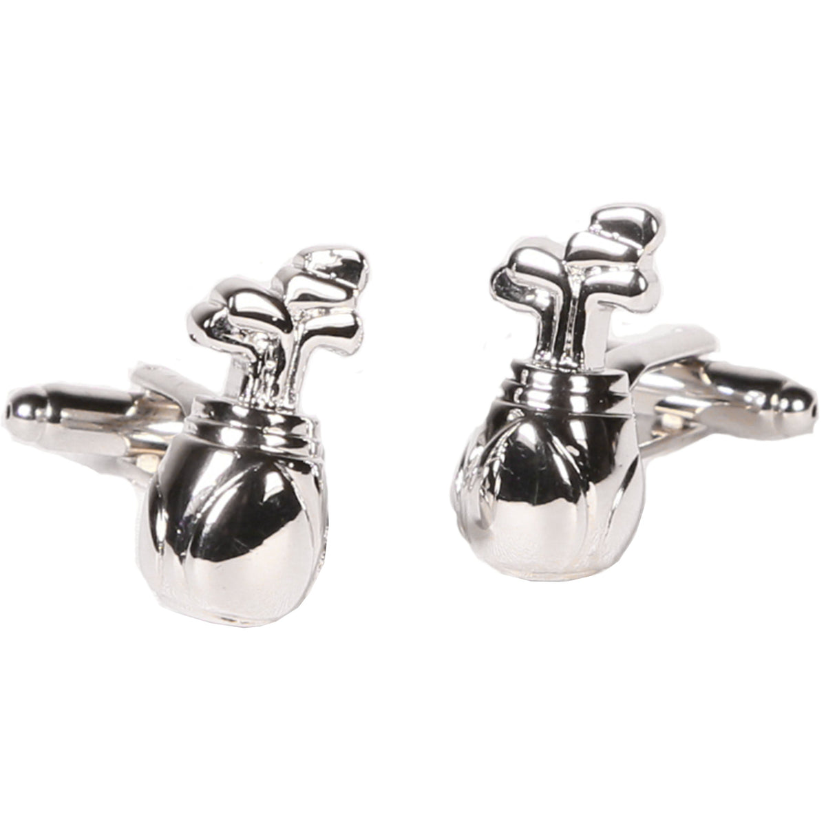 Silvertone Novelty Golf Clubs Cufflinks with Jewelry Box