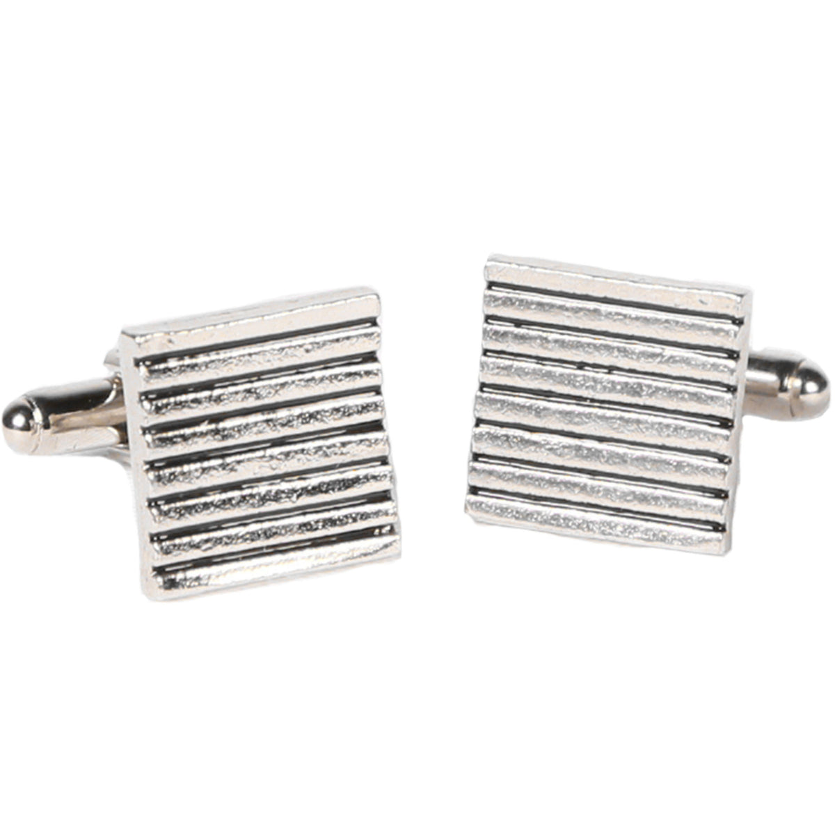 Silvertone Square Stripe Cufflinks with Jewelry Box