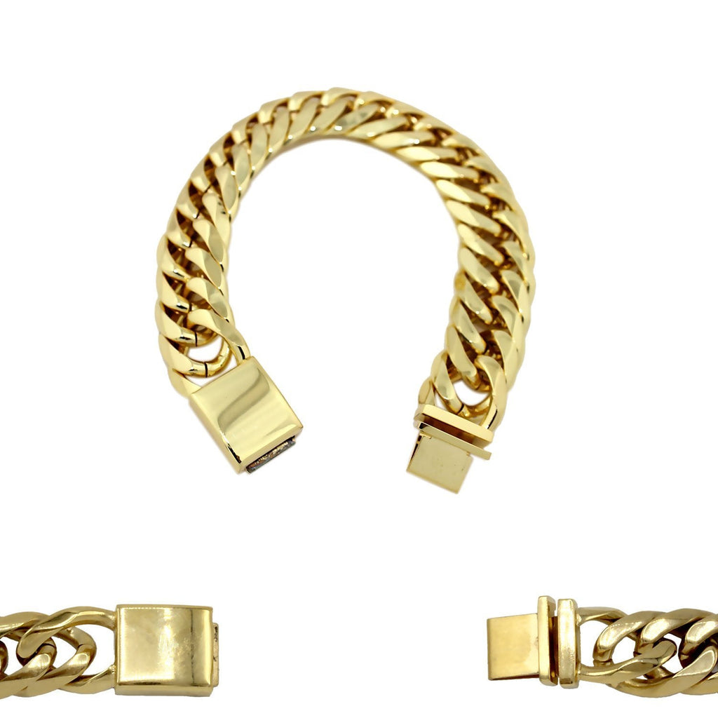 Miami Cuban Link Chain Bracelet 18K Gold Plated Stainless Steel Double Link Men Jewelry