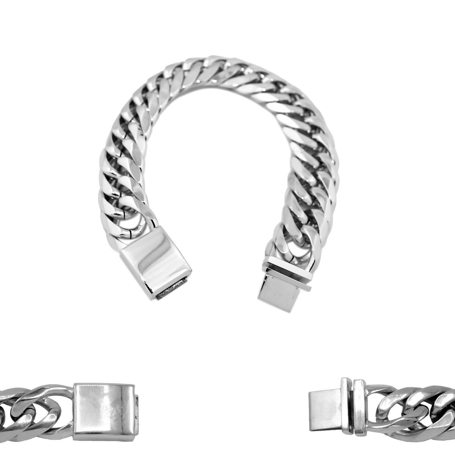 Miami Cuban Link Chain Bracelet Stainless Steel Double Link Men Jewelry