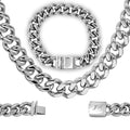Miami Cuban Link Stainless Steel Necklace Bracelet Set