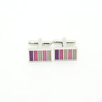 Silvertone Lavender Stripe Cuff Links With Jewelry Box