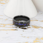 COSMIC Black Tungsten Ring with Crushed Alexandrite and Dark Blue & Purple Crushed Goldstone – 4mm to 8mm